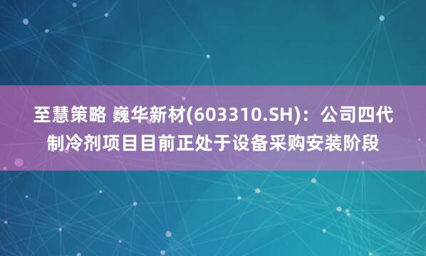 至慧策略 巍华新材(603310.SH)：公司四代制冷剂项目目前正处于设备采购安装阶段
